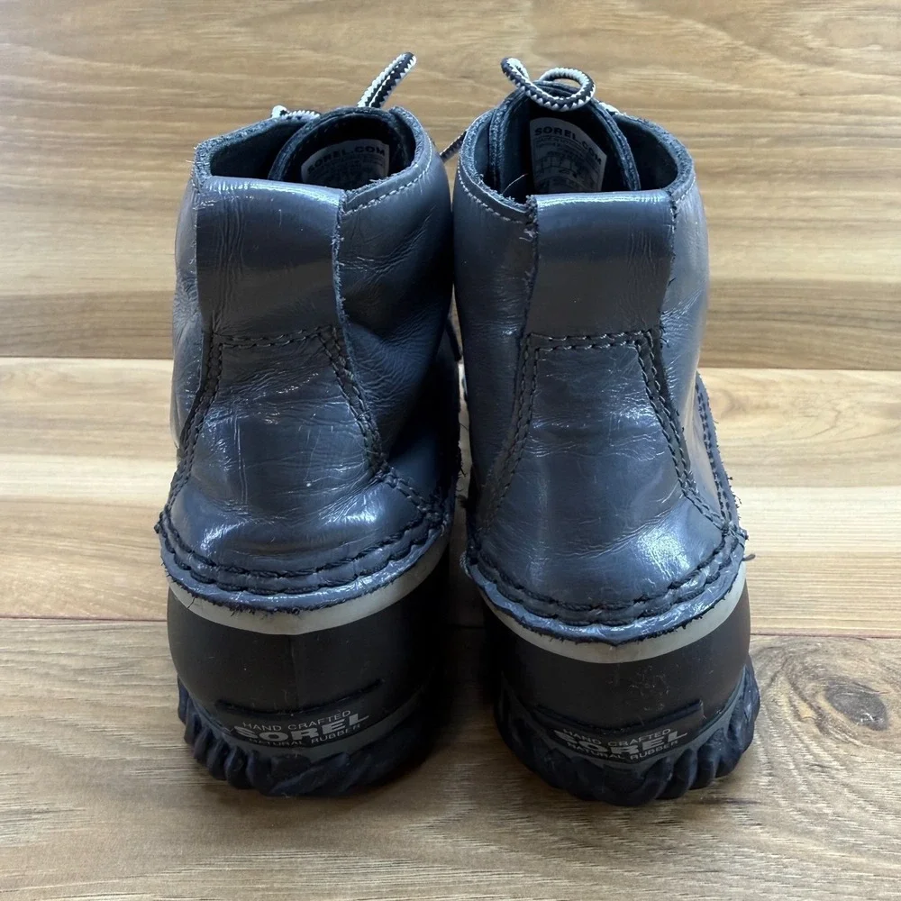 Sorel Out N About‎ Boots Womens 9 Gray Patent Leather Waterproof Snow Boots